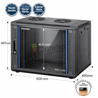 Armario Rack 9U 600x450 mm | Mural Phasak Pro PHO 2109